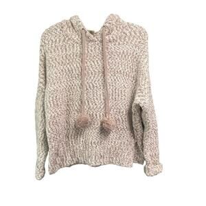 Hooded Soft Sweater with Pom Poms Size Small Cozy Winter